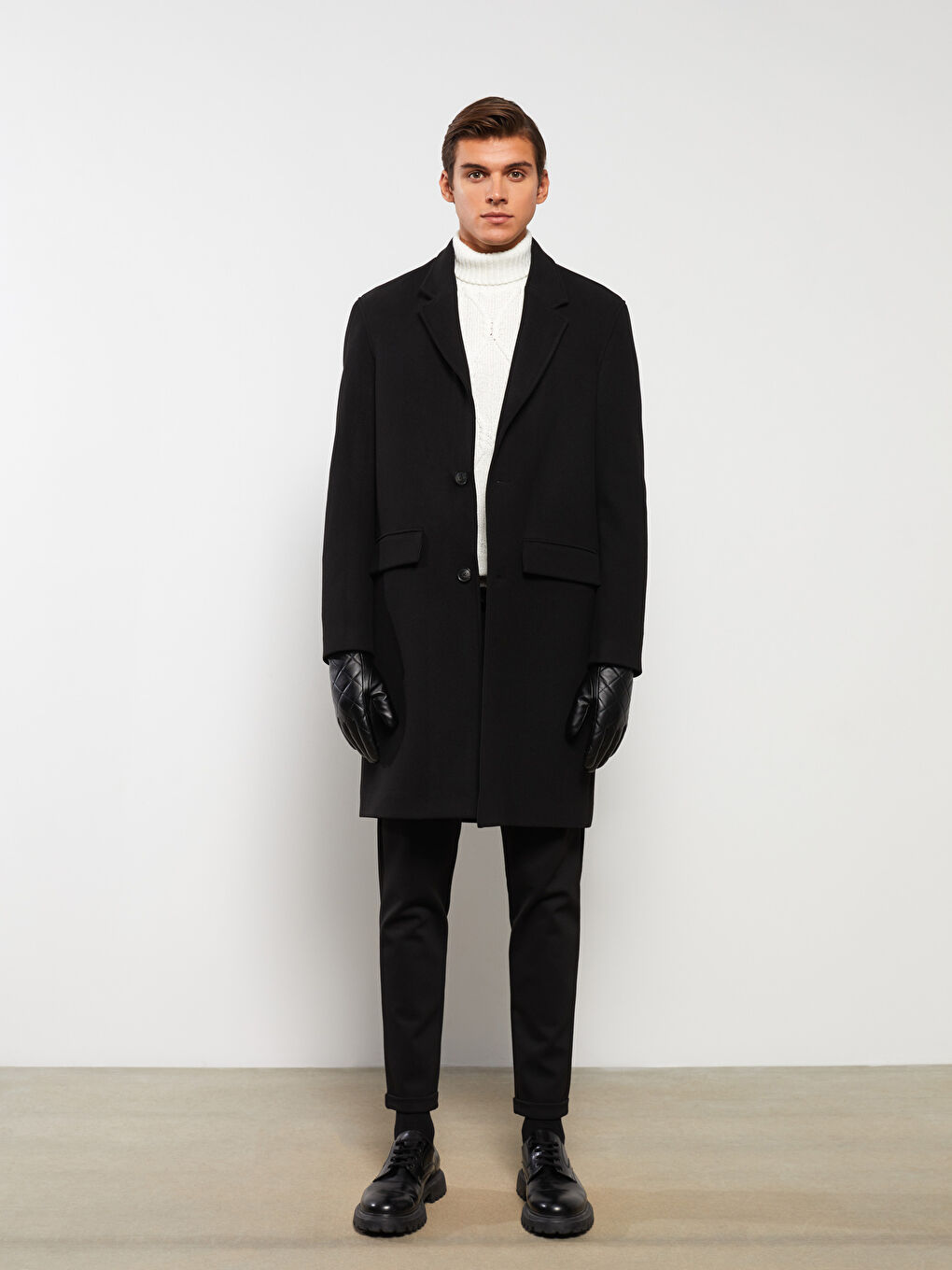 Siyah Slim Fit Beli Bağlama Detaylı Erkek Pantolon-4