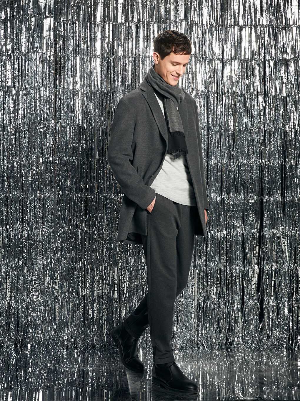 Antrasit Slim Fit Beli Bağlama Detaylı Erkek Pantolon