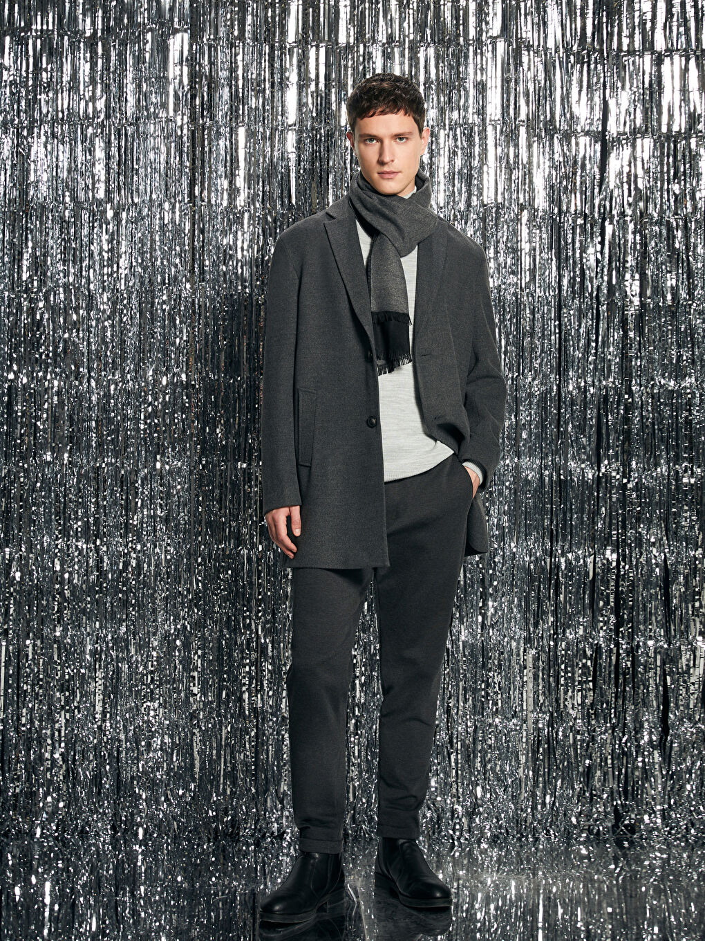 Antrasit Slim Fit Beli Bağlama Detaylı Erkek Pantolon-2