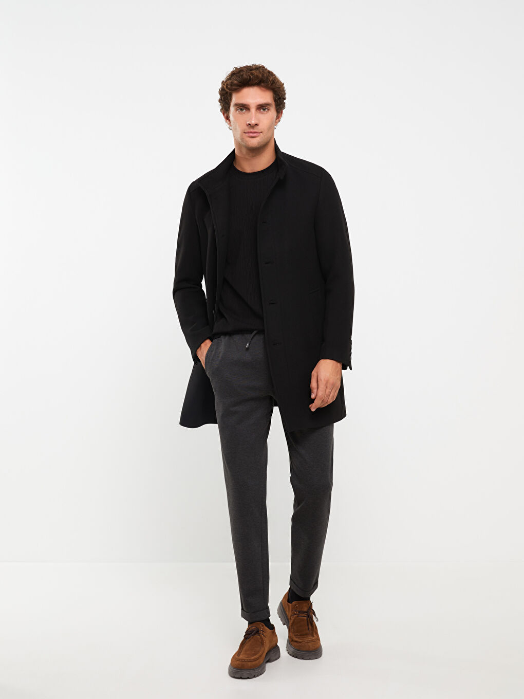 Antrasit Slim Fit Beli Bağlama Detaylı Erkek Pantolon-3