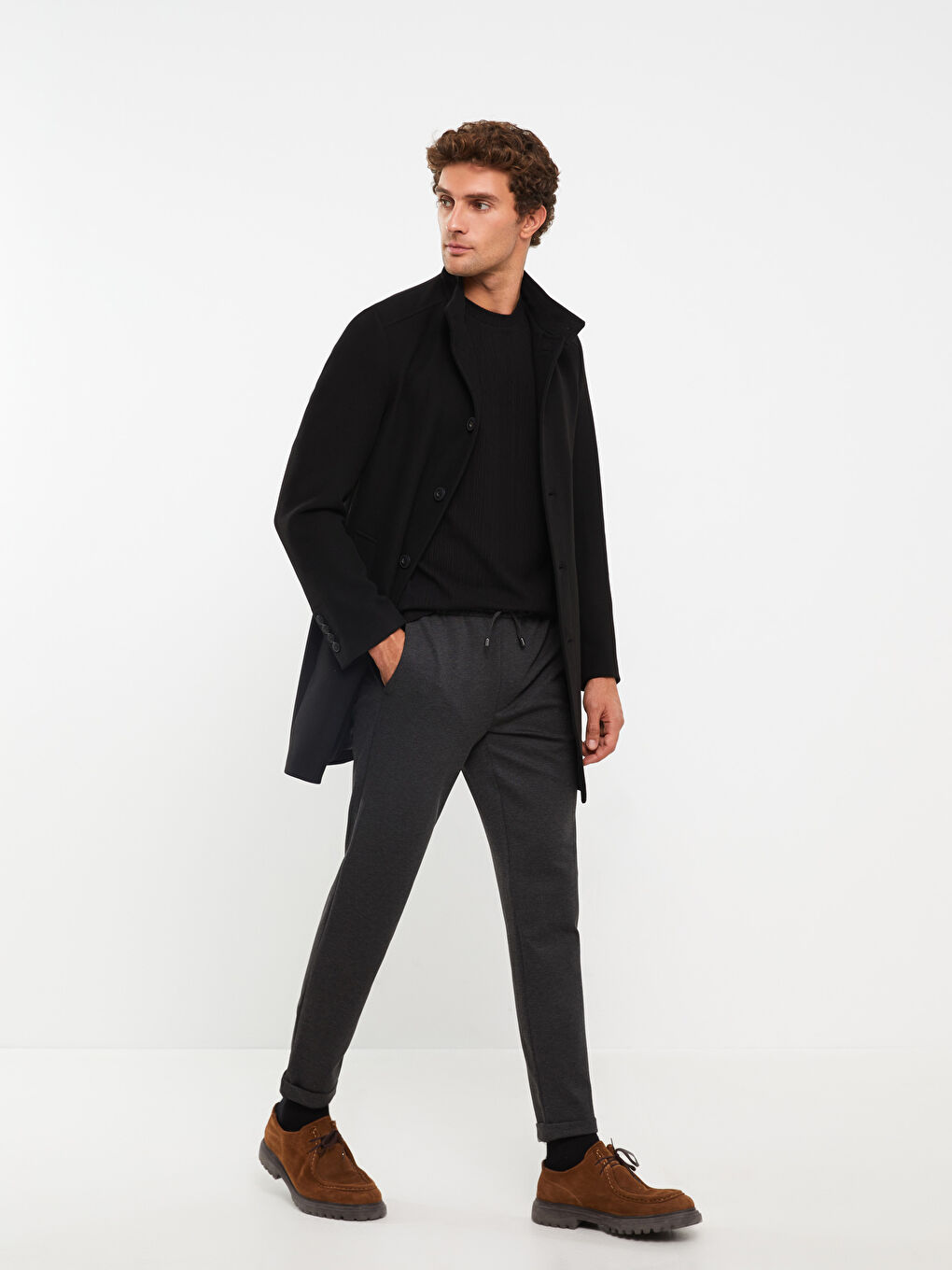 Antrasit Slim Fit Beli Bağlama Detaylı Erkek Pantolon-4