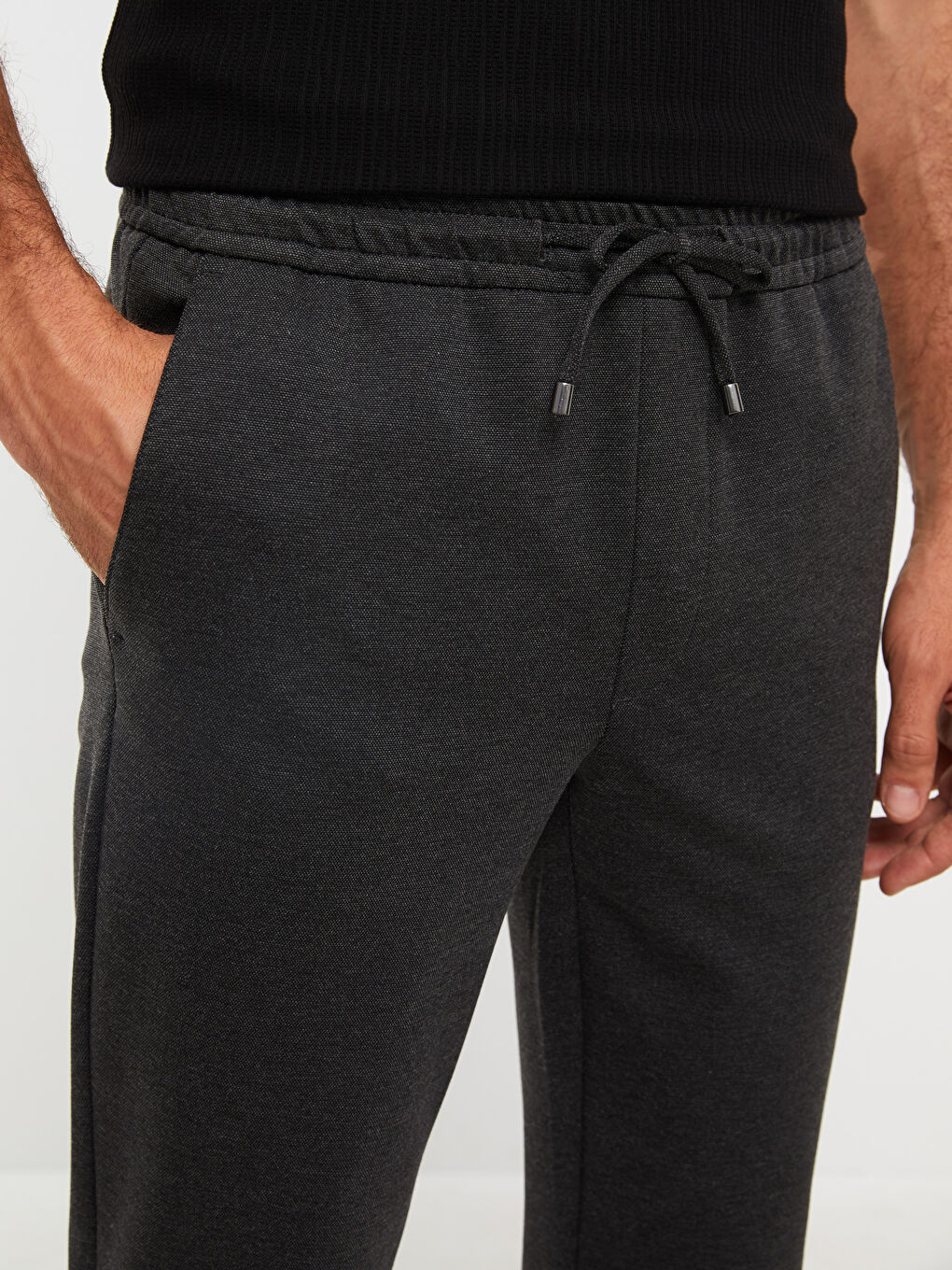 Antrasit Slim Fit Beli Bağlama Detaylı Erkek Pantolon-5