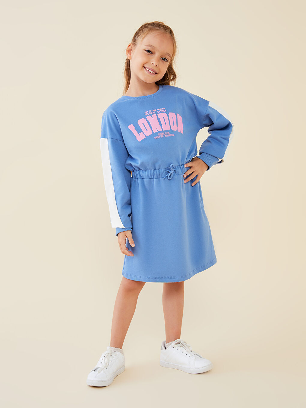 LCW Kids Crew Neck Printed Long Sleeve Girls' Dress -W2GD33Z4-GXL