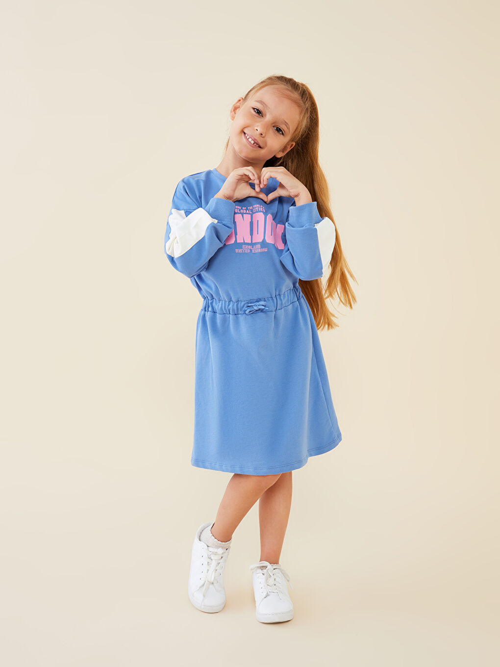 LCW Kids Crew Neck Printed Long Sleeve Girls' Dress -W2GD33Z4-GXL