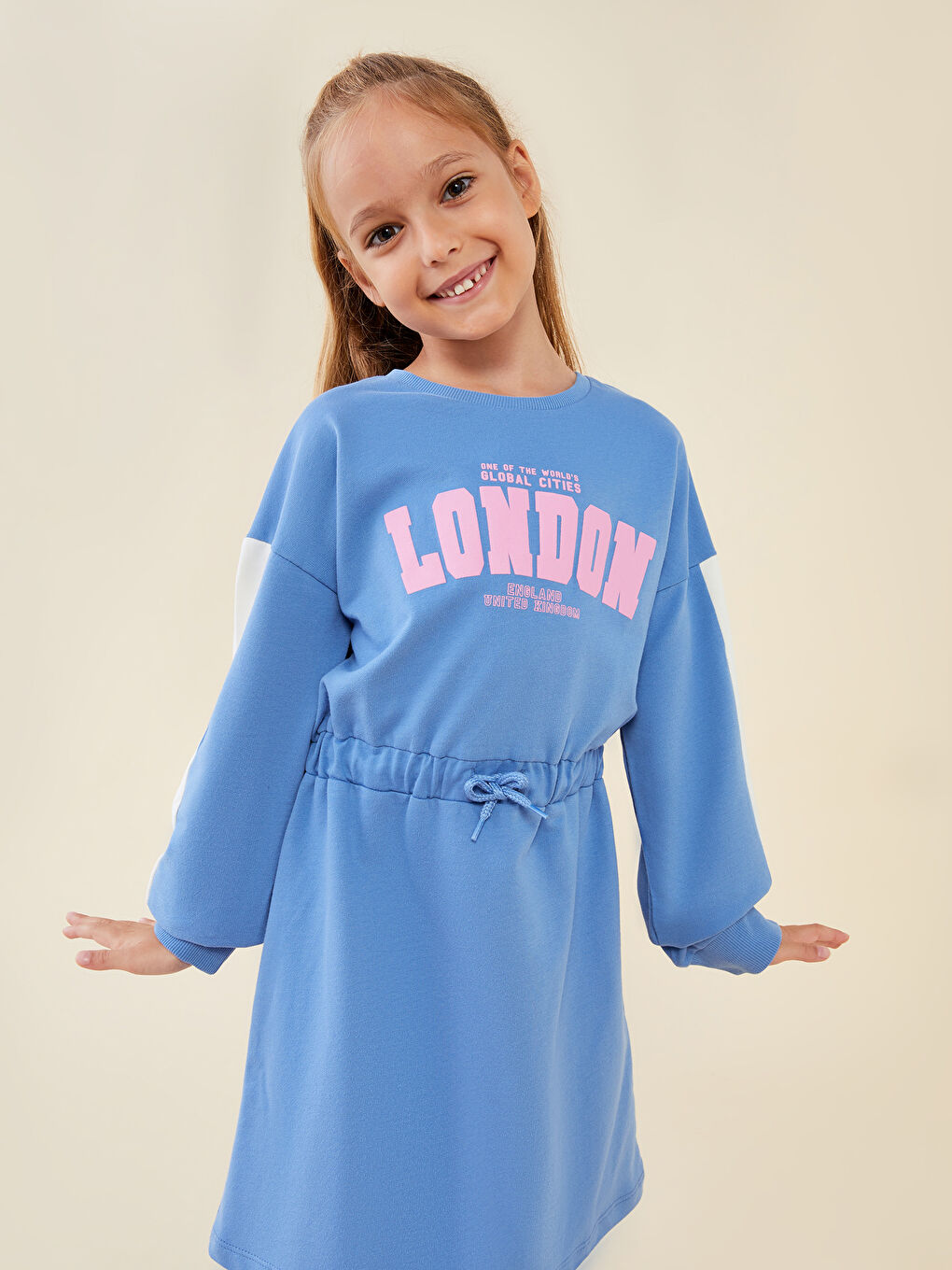 LCW Kids Crew Neck Printed Long Sleeve Girls' Dress -W2GD33Z4-GXL