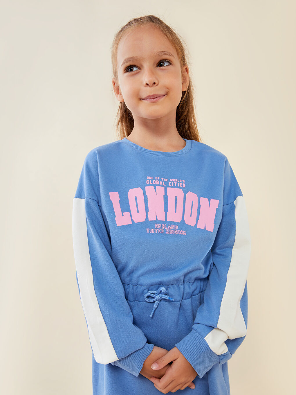LCW Kids Crew Neck Printed Long Sleeve Girls' Dress -W2GD33Z4-GXL