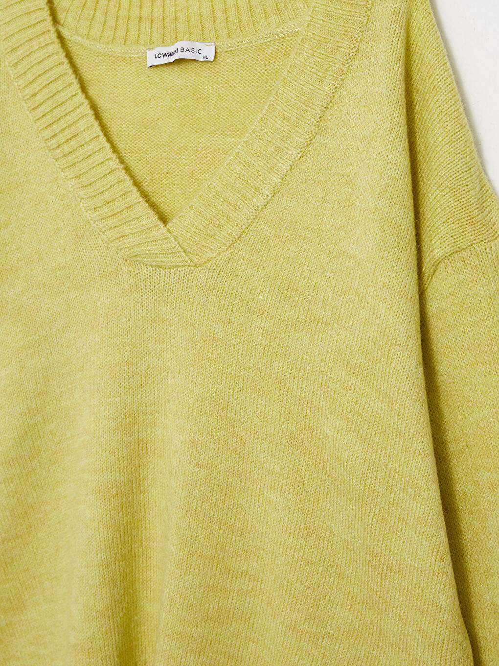 Yeşil V Yaka Düz Uzun Kollu Kadın Triko Kazak-7