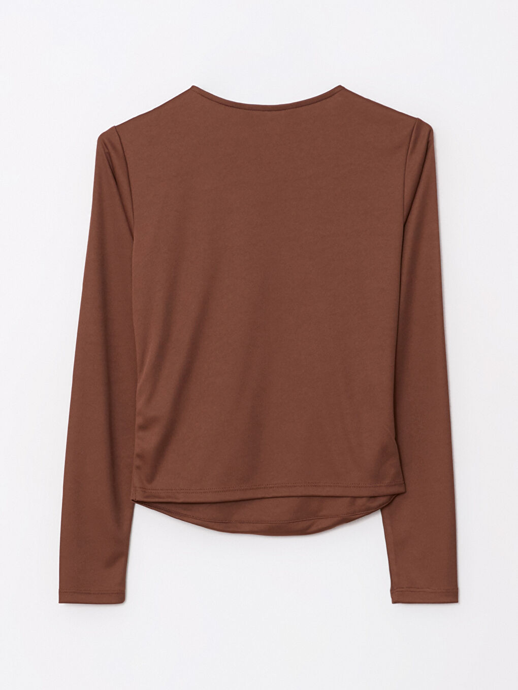 Женская футболка с круглым вырезом и рюшами с длинными рукавами-6