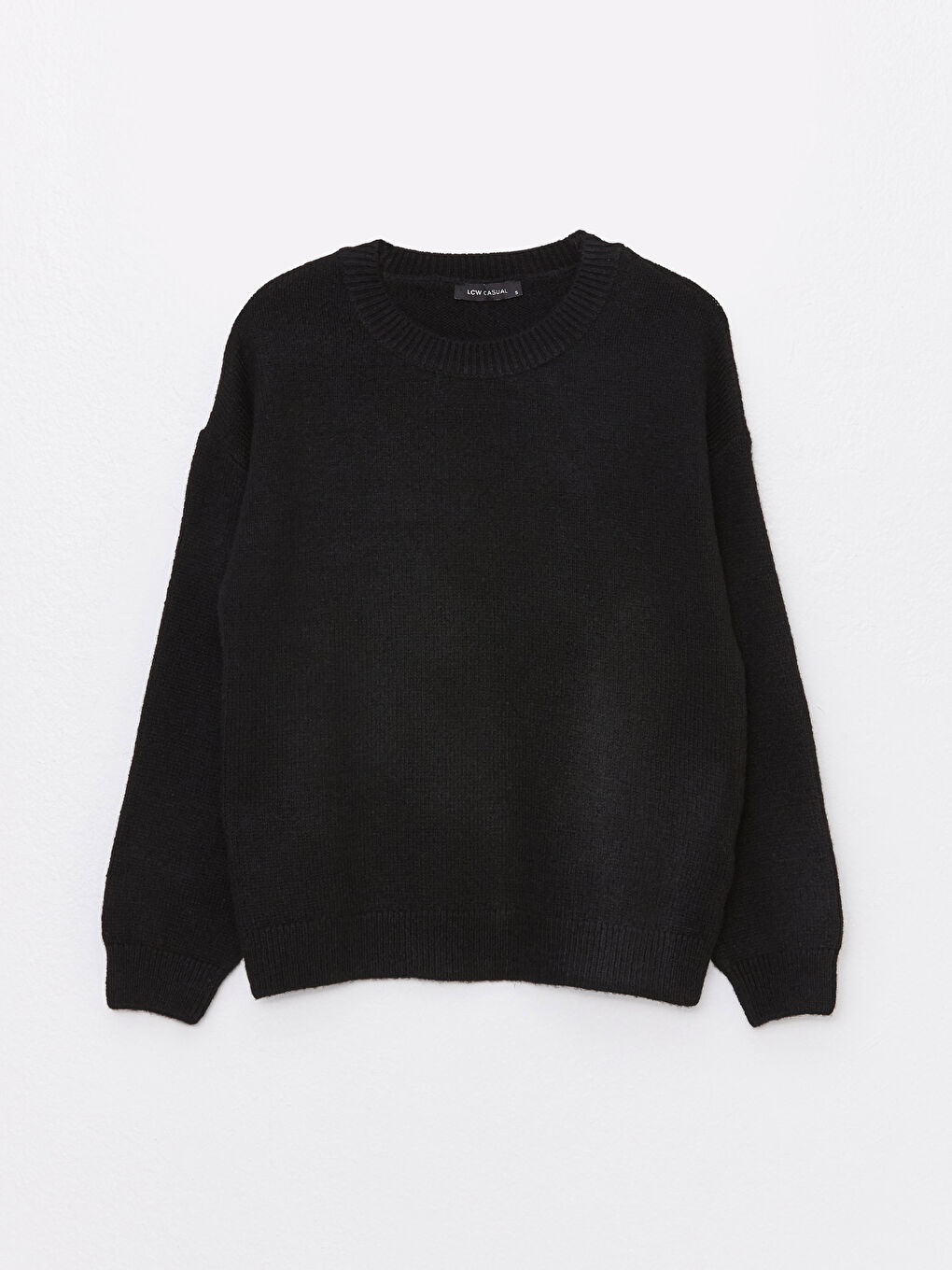 Siyah Bisiklet Yaka Düz Uzun Kollu Kadın Triko Kazak-5