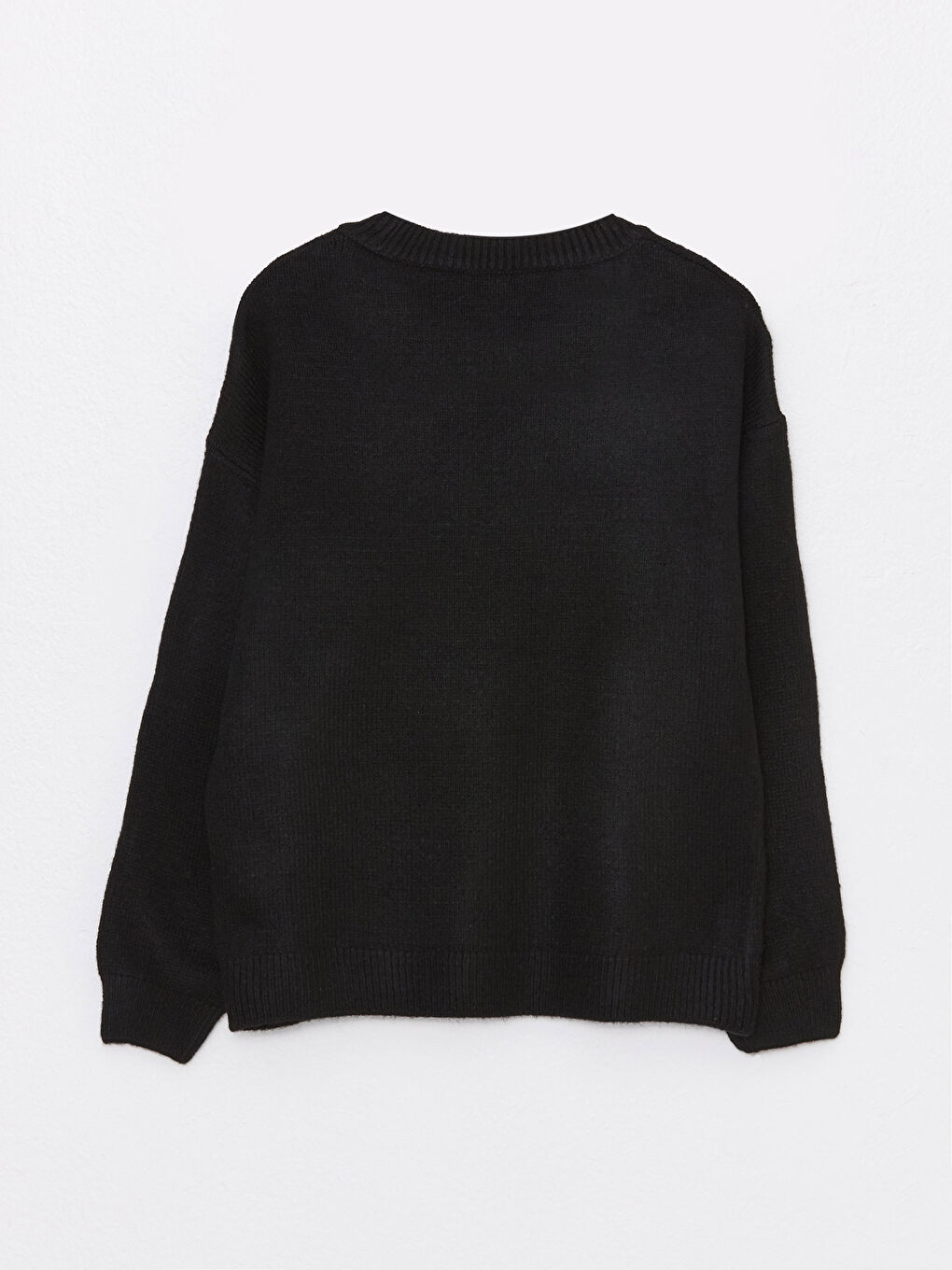 Siyah Bisiklet Yaka Düz Uzun Kollu Kadın Triko Kazak-6