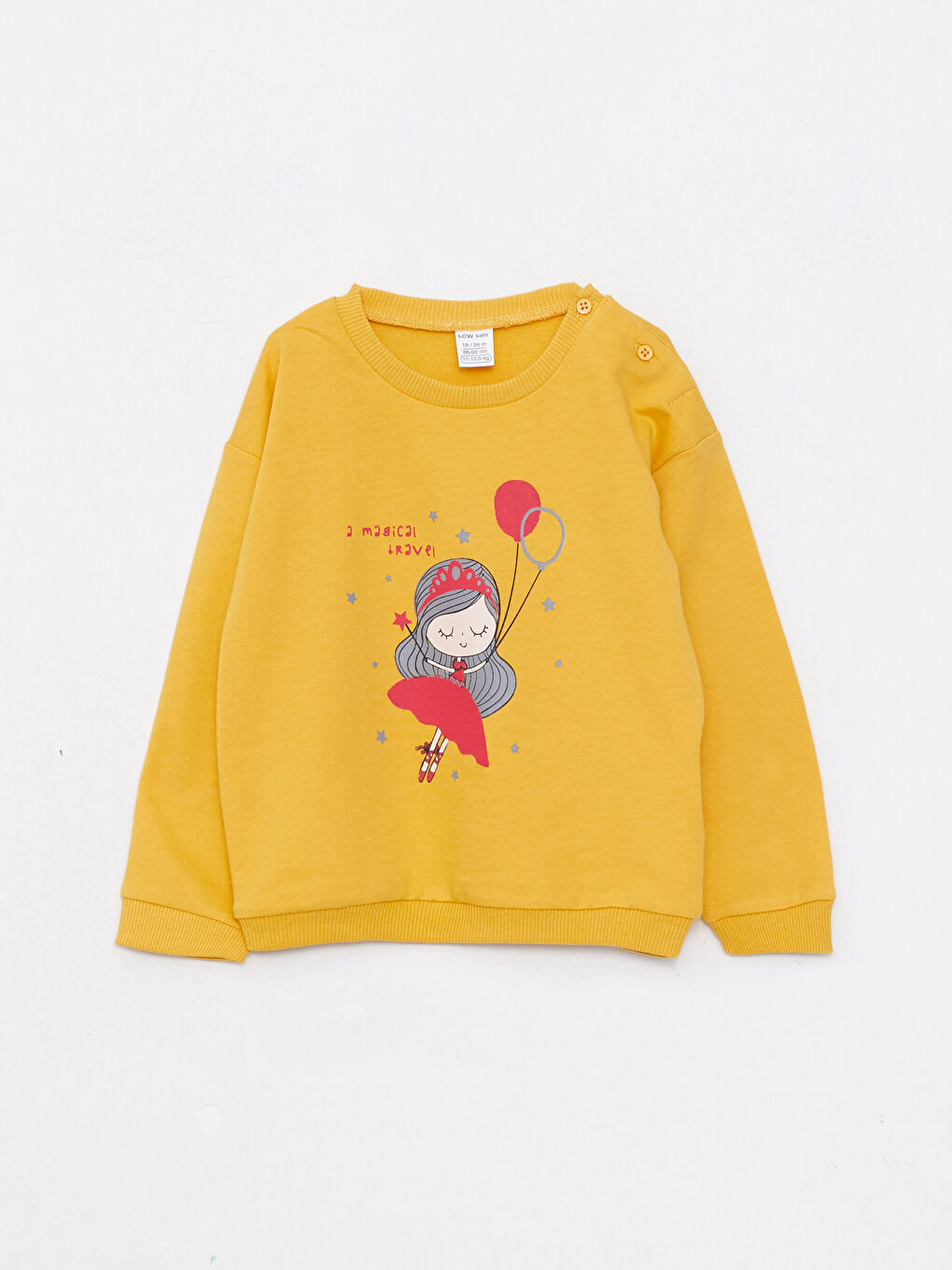 طقم بلوزة كم طويل ياقة دائرية مطبوعة للبنات الرضع مع بنطلون رياضي - مجموعة من قطعتين-1