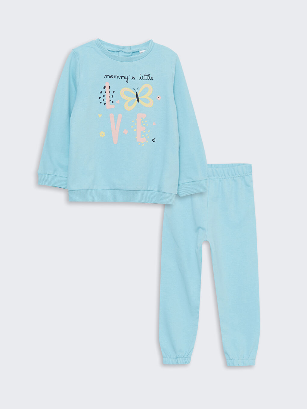 Crew Neck Long Sleeve Printed Baby Girls' Sweatshirt and Tracksuit Bottom 2 Pack Set
