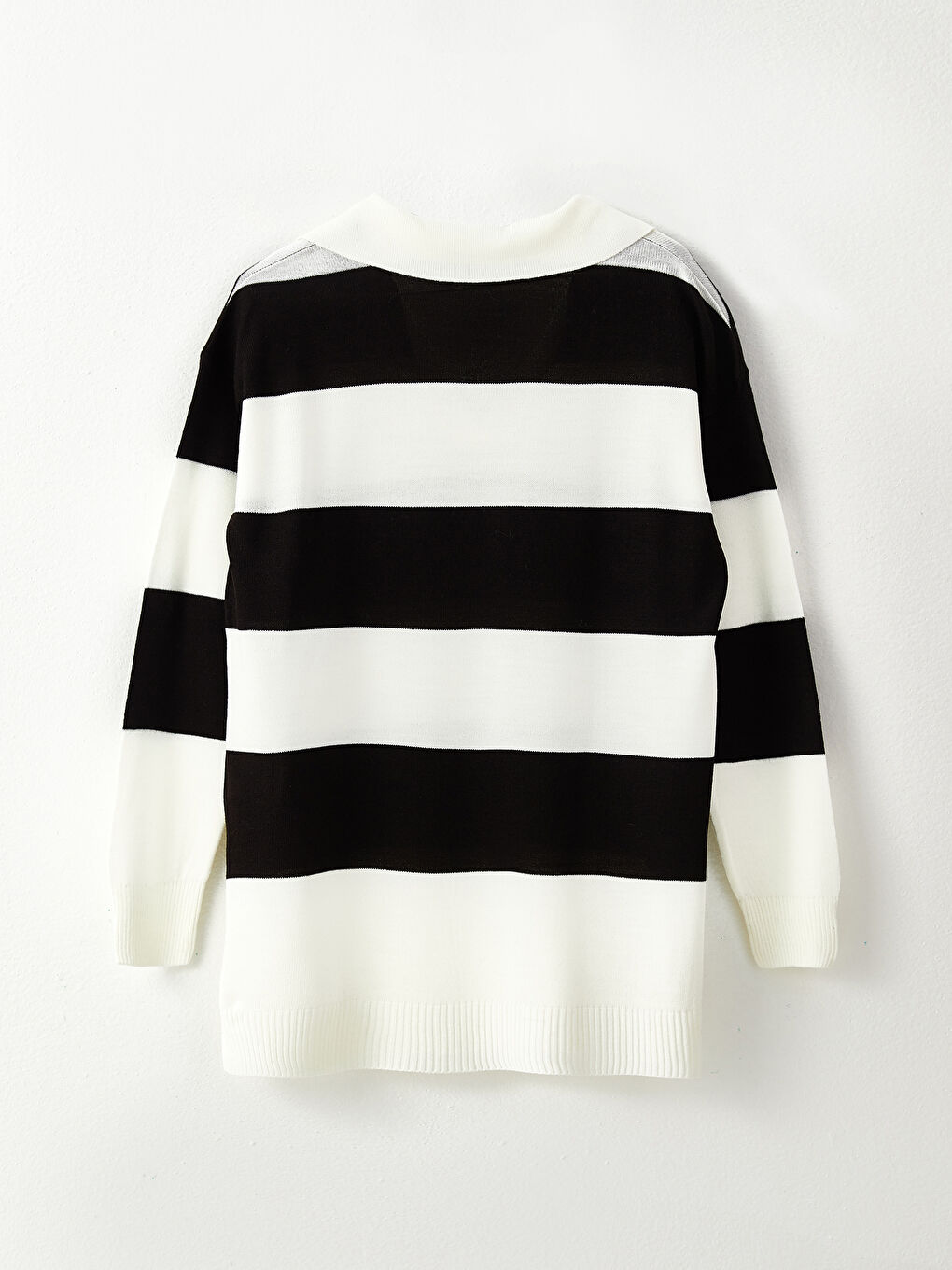 Siyah Polo Yaka Renk Bloklu Uzun Kollu Kadın Triko Tunik-6