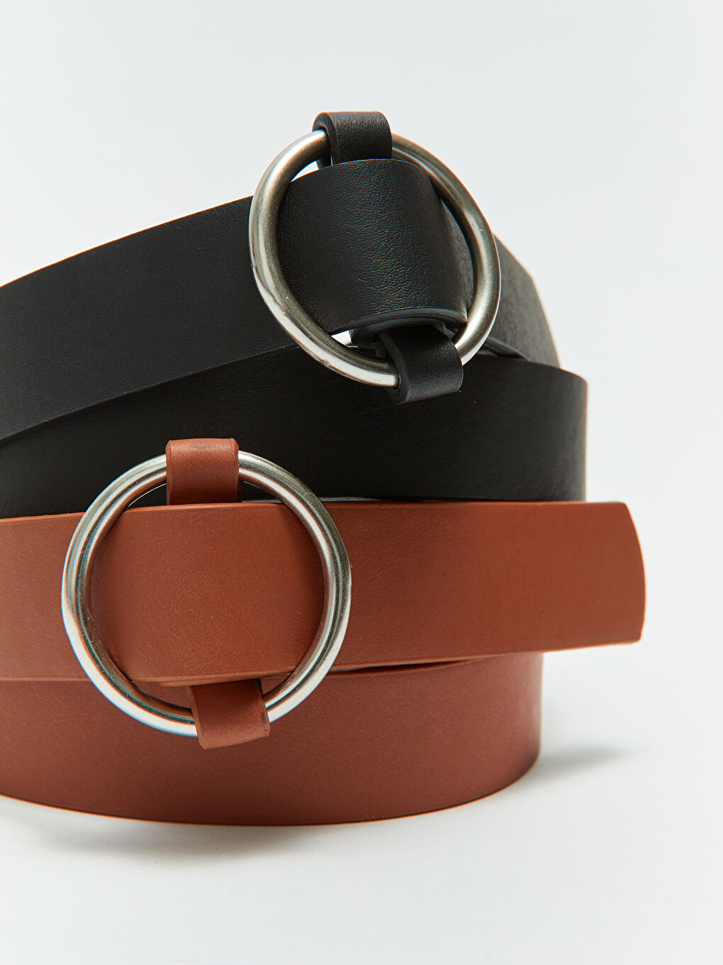 Siyah Deri Görünümlü Kadın Kemer 2'li-1