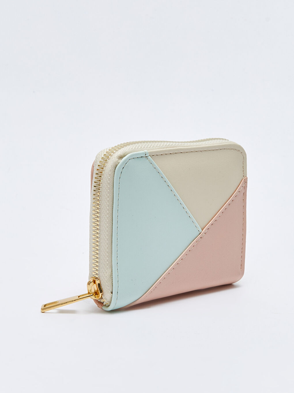 Pembe Deri Görünümlü Renk Bloklu Kadın Cüzdan-1