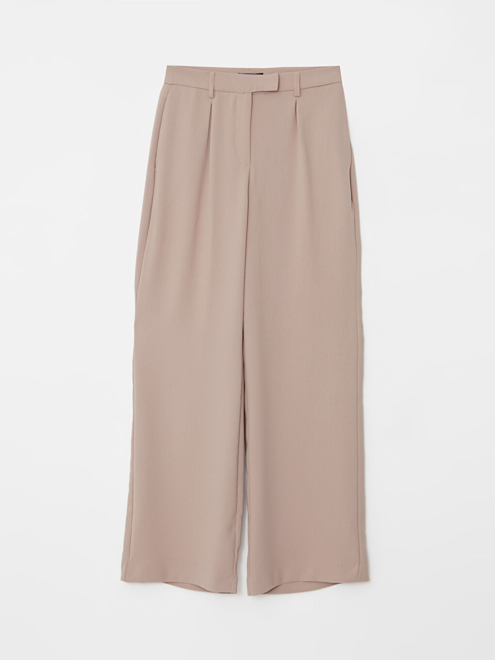 Bej Kadın Yüksek Bel Rahat Kalıp Düz Pantolon-5