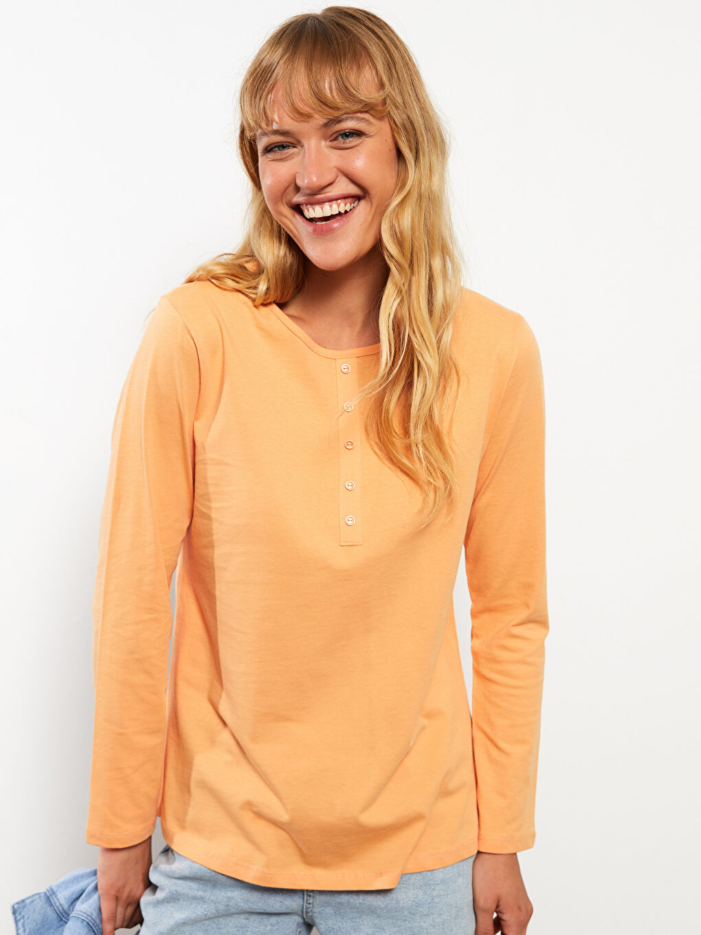 Crew Neck Regular Long Sleeve Cotton Women's T-shirt-2