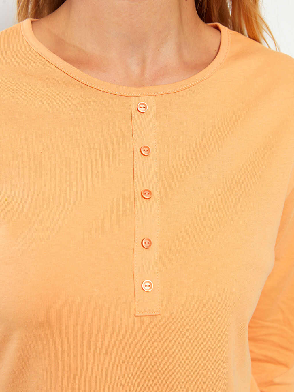 Crew Neck Regular Long Sleeve Cotton Women's T-shirt-3