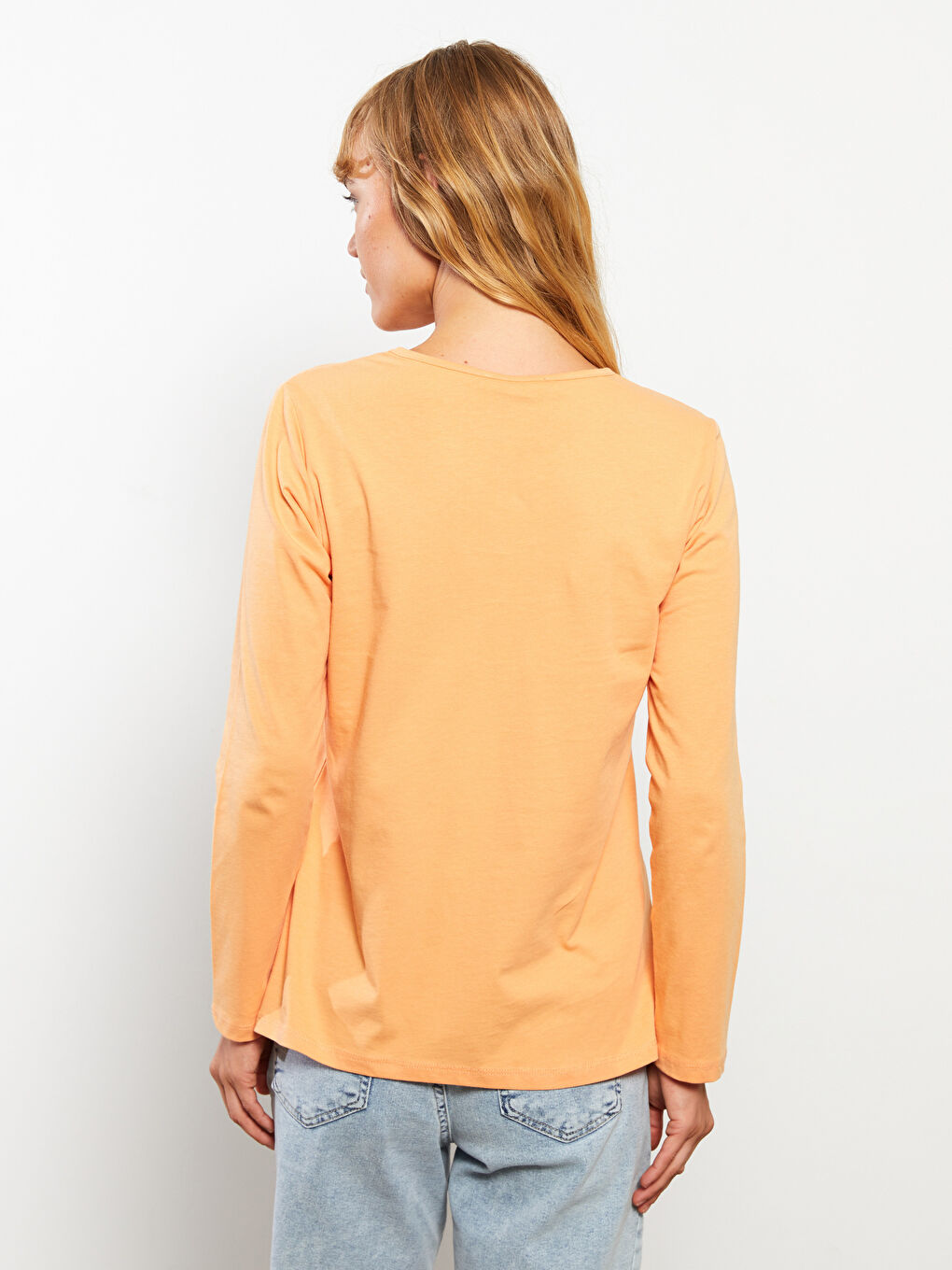 Crew Neck Regular Long Sleeve Cotton Women's T-shirt-4