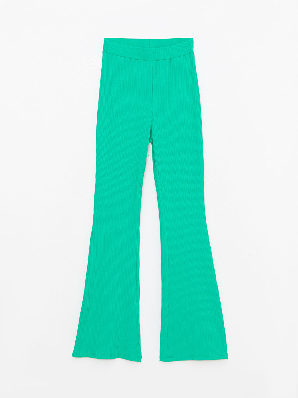 Yeşil Beli Lastikli Düz İspanyol Paça Kadın Pantolon-10