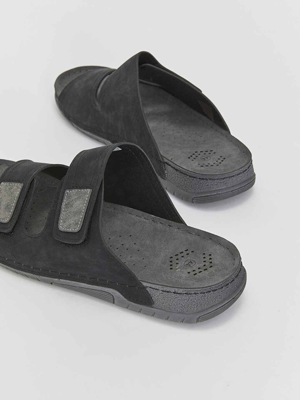 Siyah Deri Görünümlü Çift Bantlı Cırt Cırtlı Erkek Terlik-4