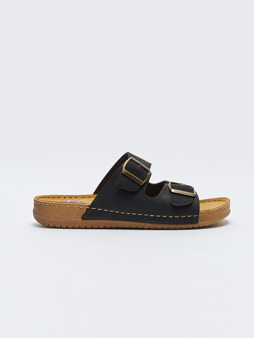 Siyah Çift Bantlı Toka Detaylı Erkek Terlik-1