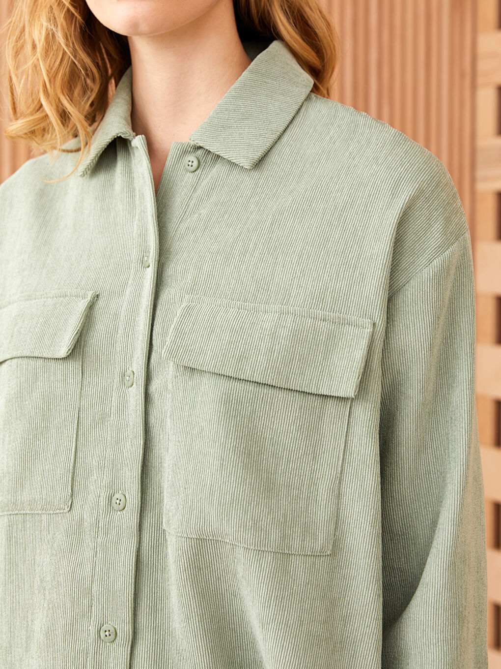Haki Düz Uzun Kollu Kadın Gömlek Tunik-3