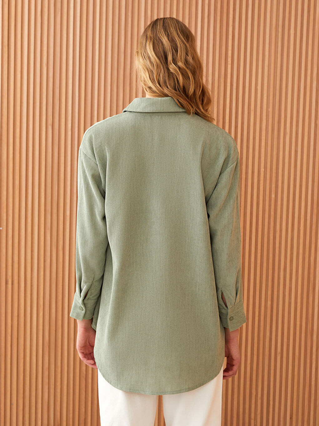 Haki Düz Uzun Kollu Kadın Gömlek Tunik-4