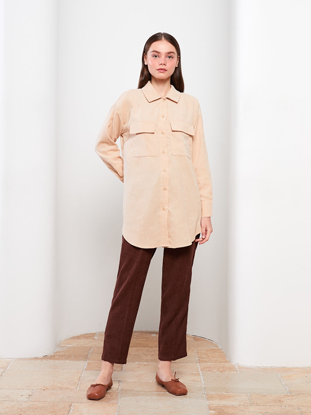 Plain Long Sleeve Women's Shirt Tunic-2