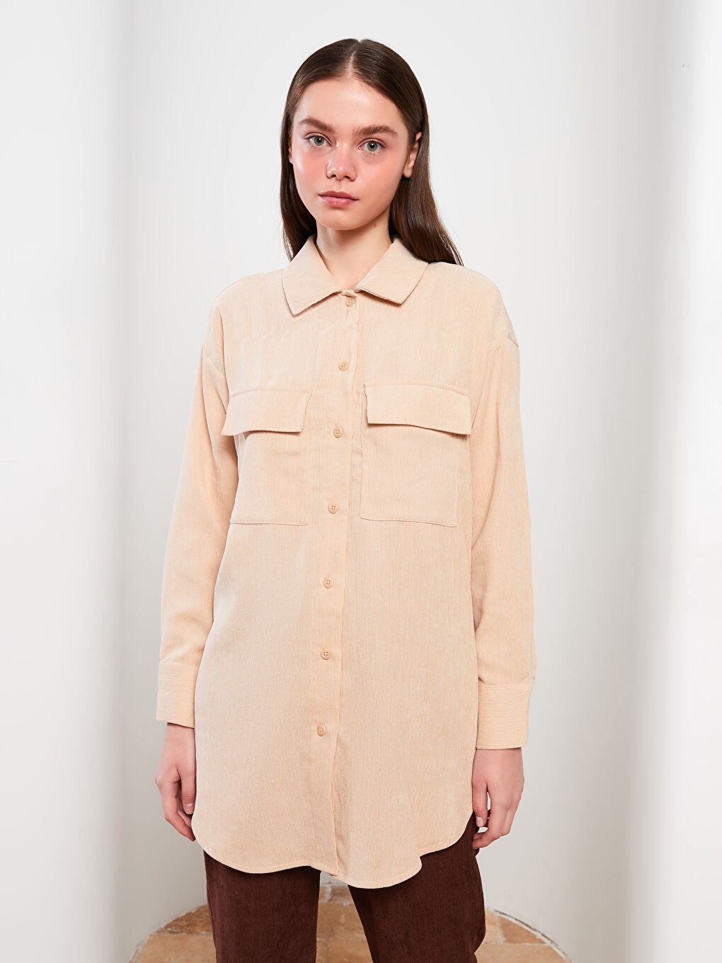 Plain Long Sleeve Women's Shirt Tunic