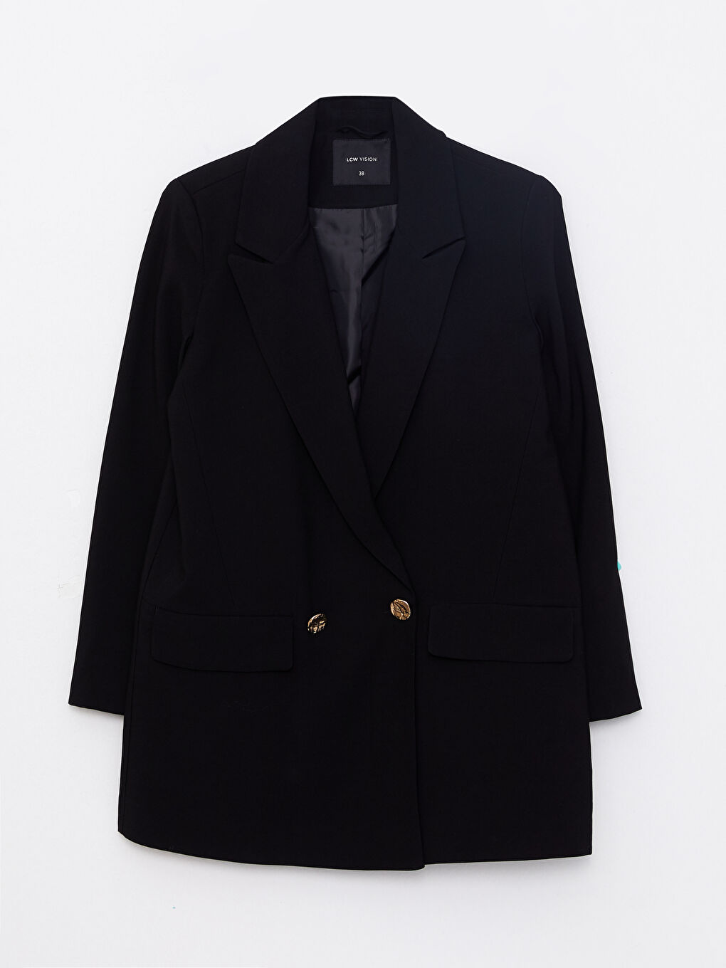 Siyah Önden Düğme Kapamalı Düz Uzun Kollu Gabardin Kadın Blazer Ceket-5