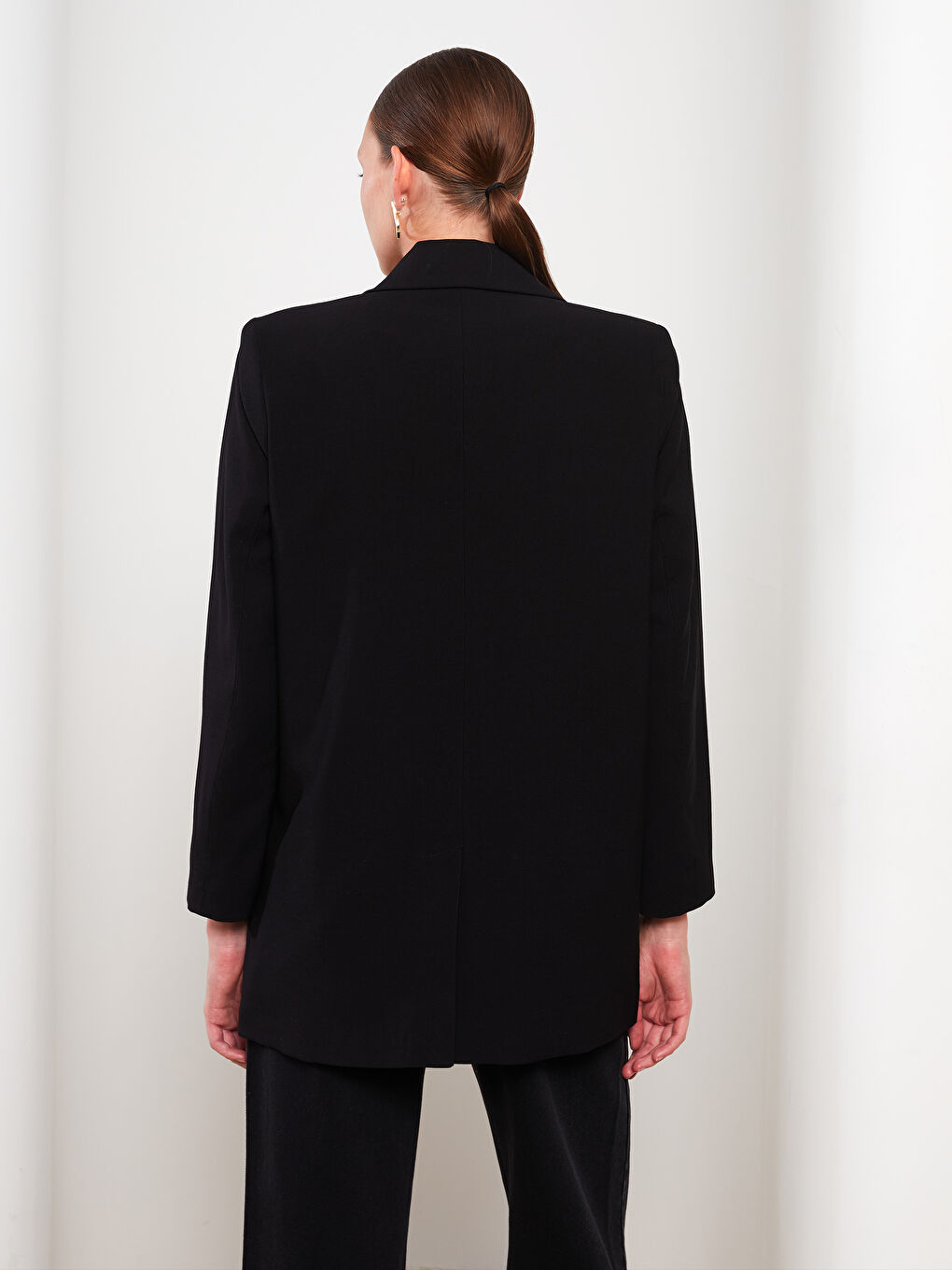 Siyah Önden Düğme Kapamalı Düz Uzun Kollu Gabardin Kadın Blazer Ceket-4