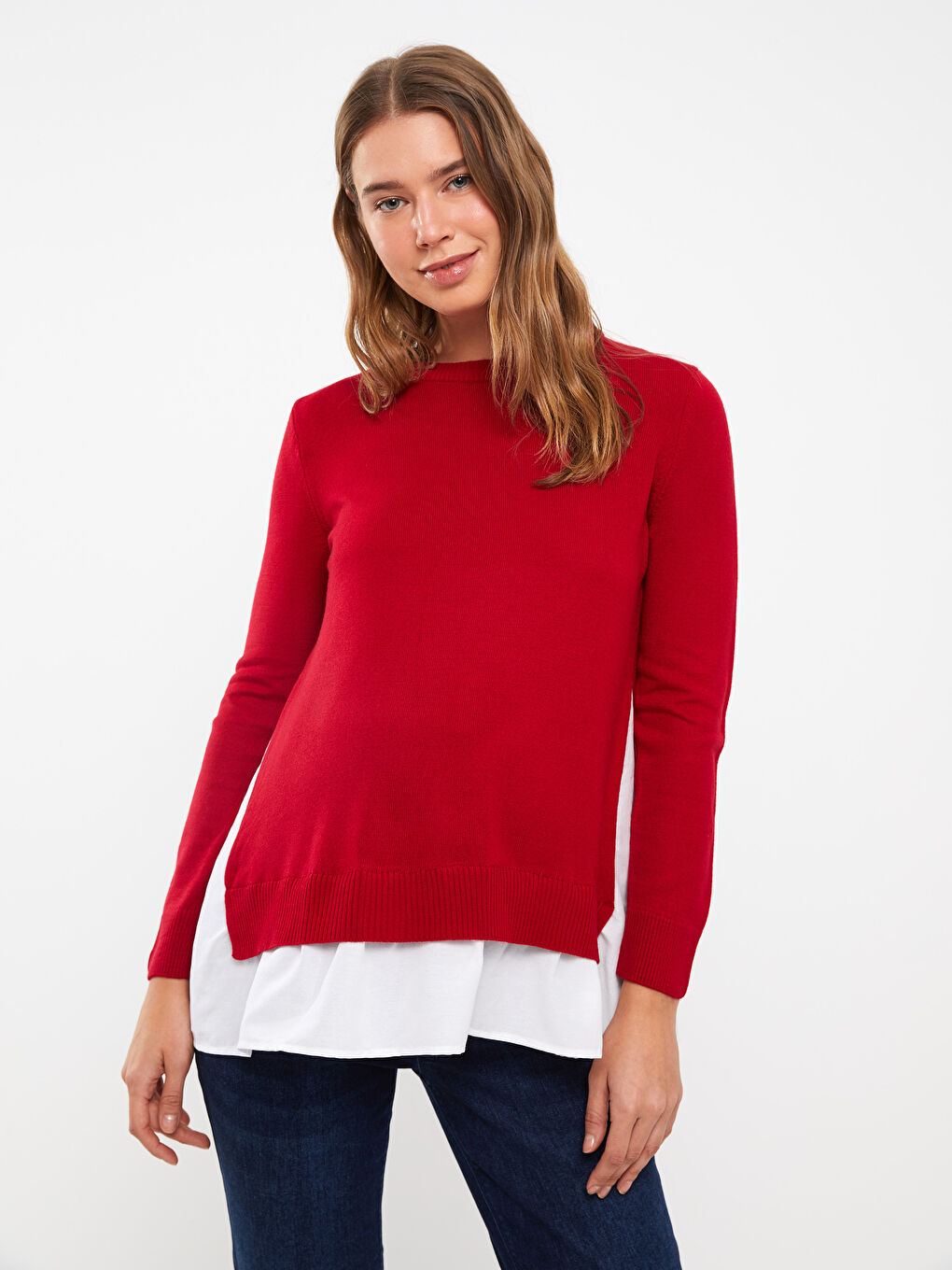 LCWAIKIKI Maternity Crew Neck Regular Long Sleeve Maternity Tricot Sweater -W2GE67Z8-SNJ