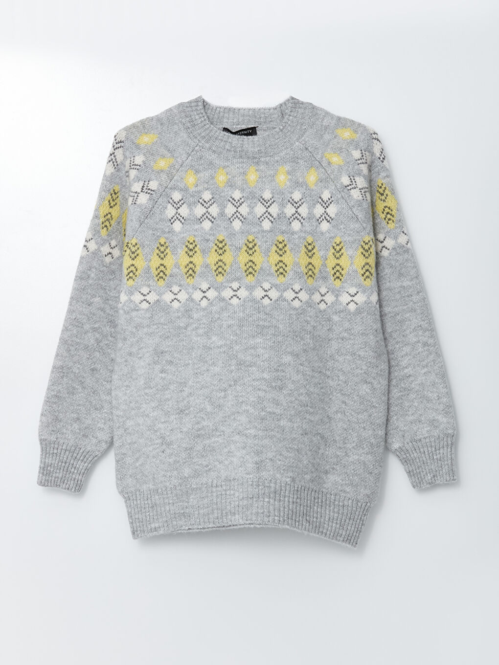 Gri Bisiklet Yaka Desenli Uzun Kollu Hamile Triko Kazak-5