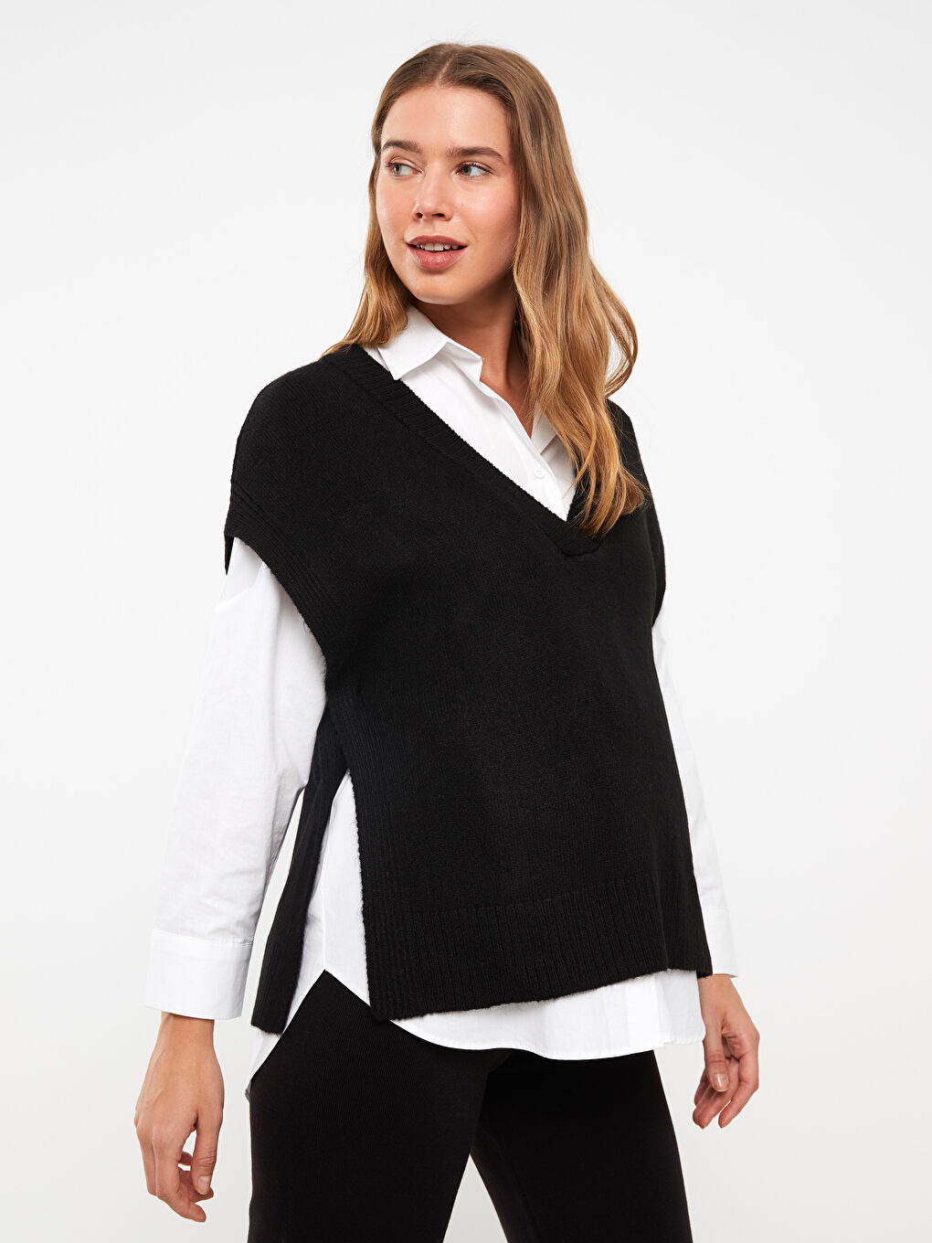 LCWAIKIKI Maternity V-Ausschnitt Schlichter Strick Pullunder Schwangerschaftspullover -W2GE74Z8-CVL