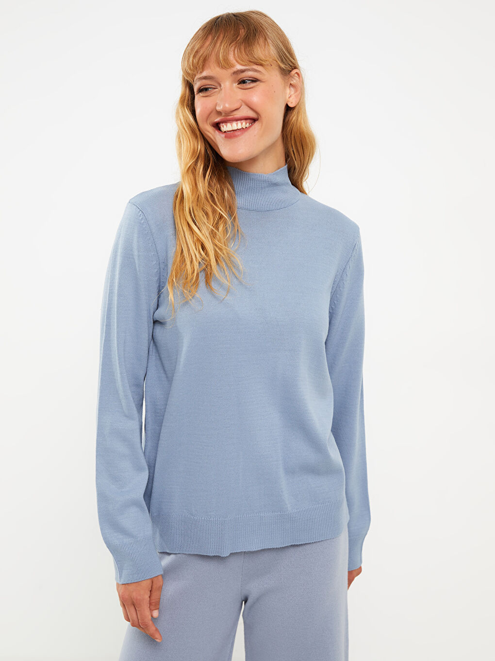 Turkuaz Yarım Balıkçı Yaka Kadın Triko Kazak-1