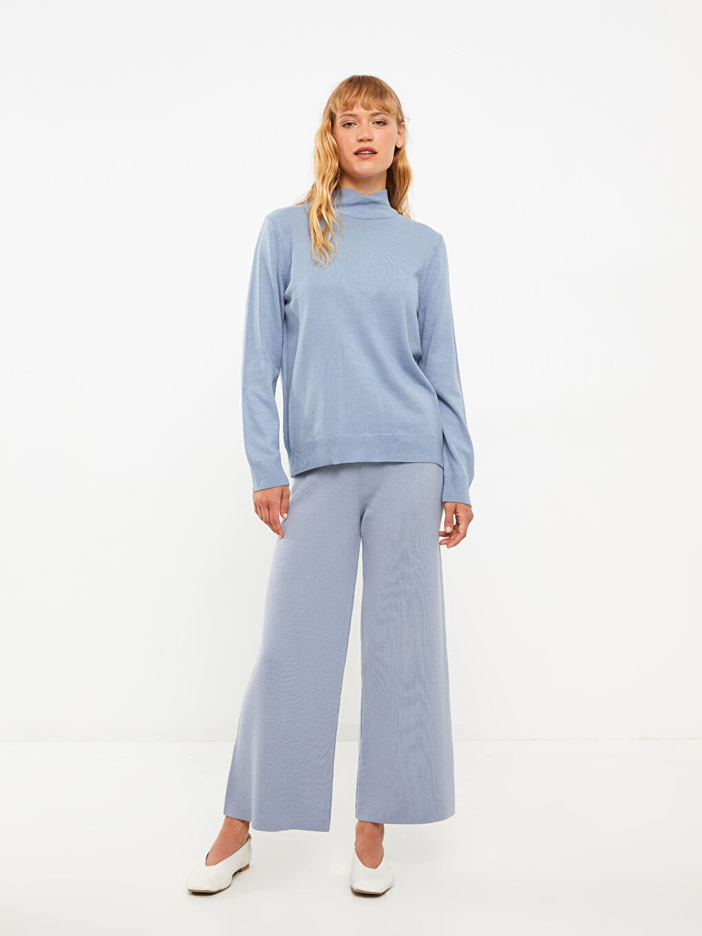 Turkuaz Yarım Balıkçı Yaka Kadın Triko Kazak-2