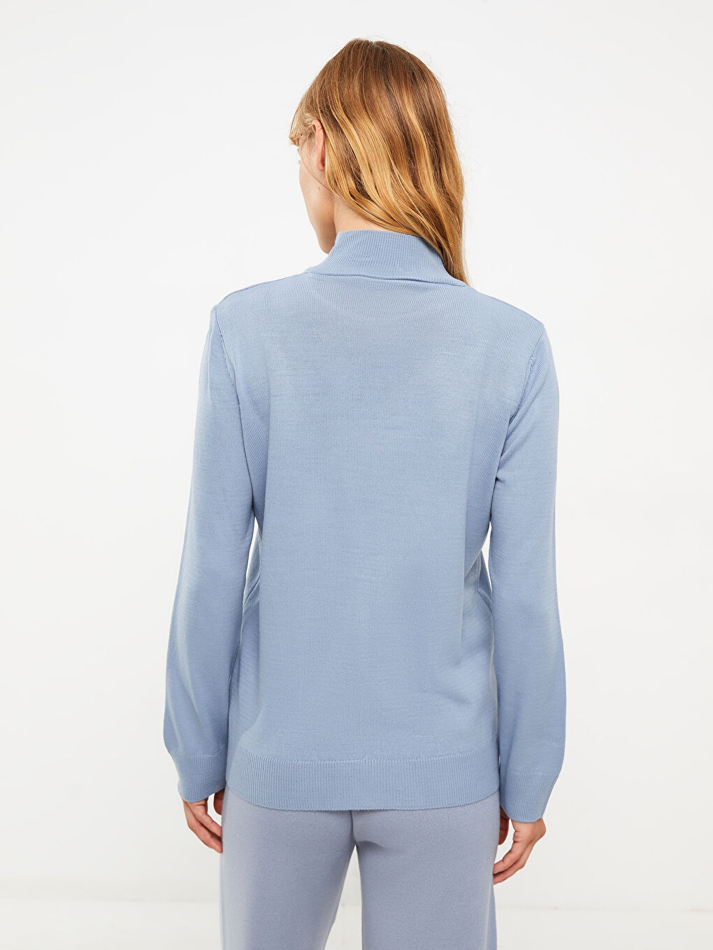 Turkuaz Yarım Balıkçı Yaka Kadın Triko Kazak-4