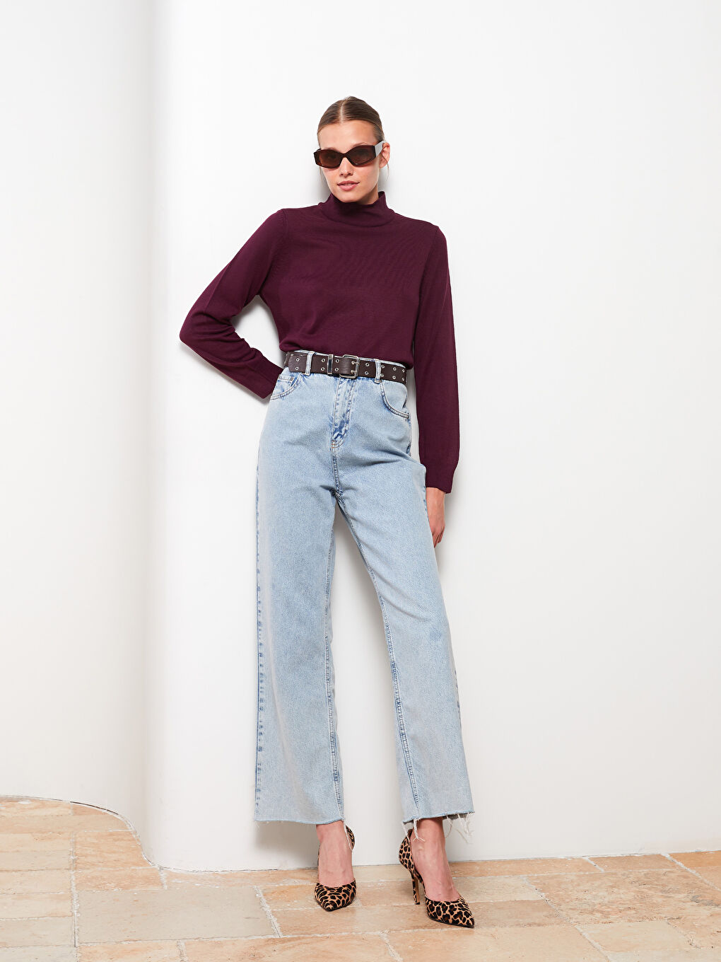 Bordo Yarım Balıkçı Yaka Kadın Triko Kazak