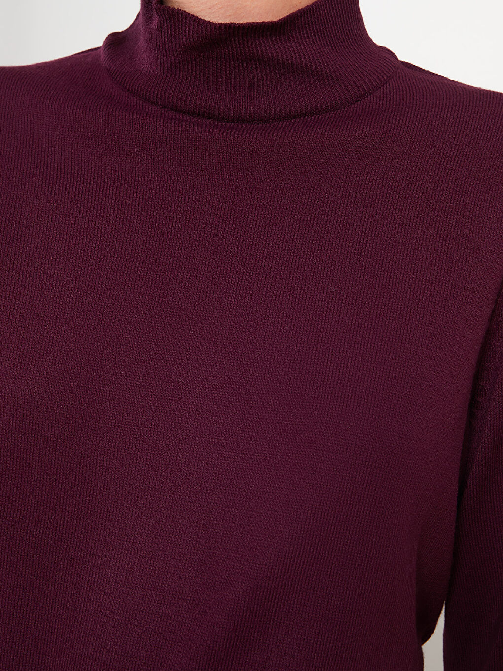 Bordo Yarım Balıkçı Yaka Kadın Triko Kazak-3