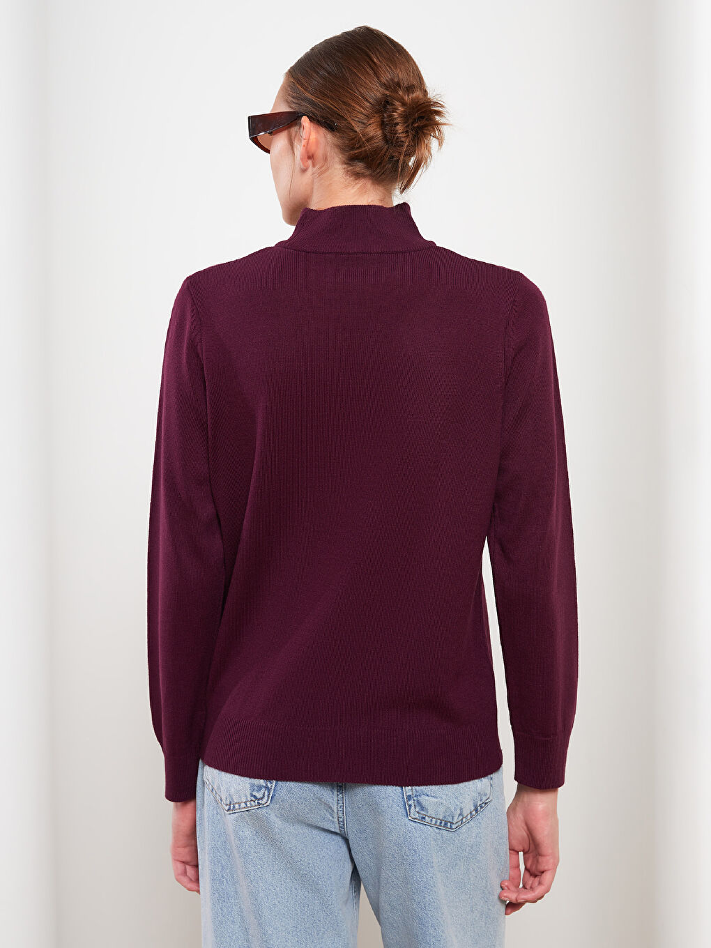 Bordo Yarım Balıkçı Yaka Kadın Triko Kazak-4