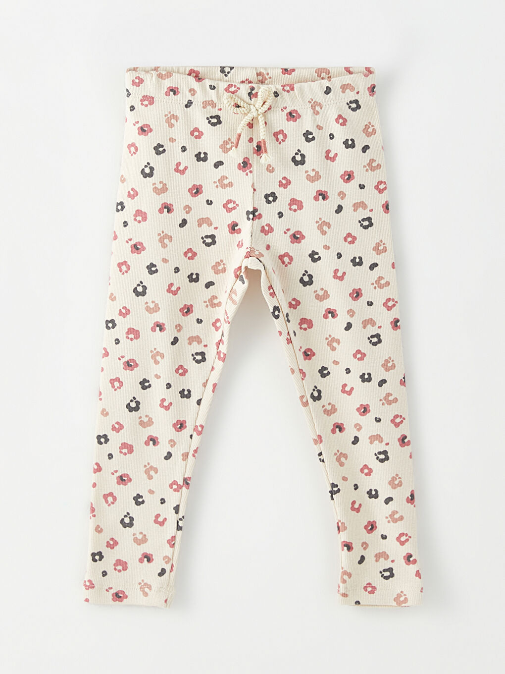 Ekru Beli Lastikli Baskılı Pamuklu Kız Bebek Tayt