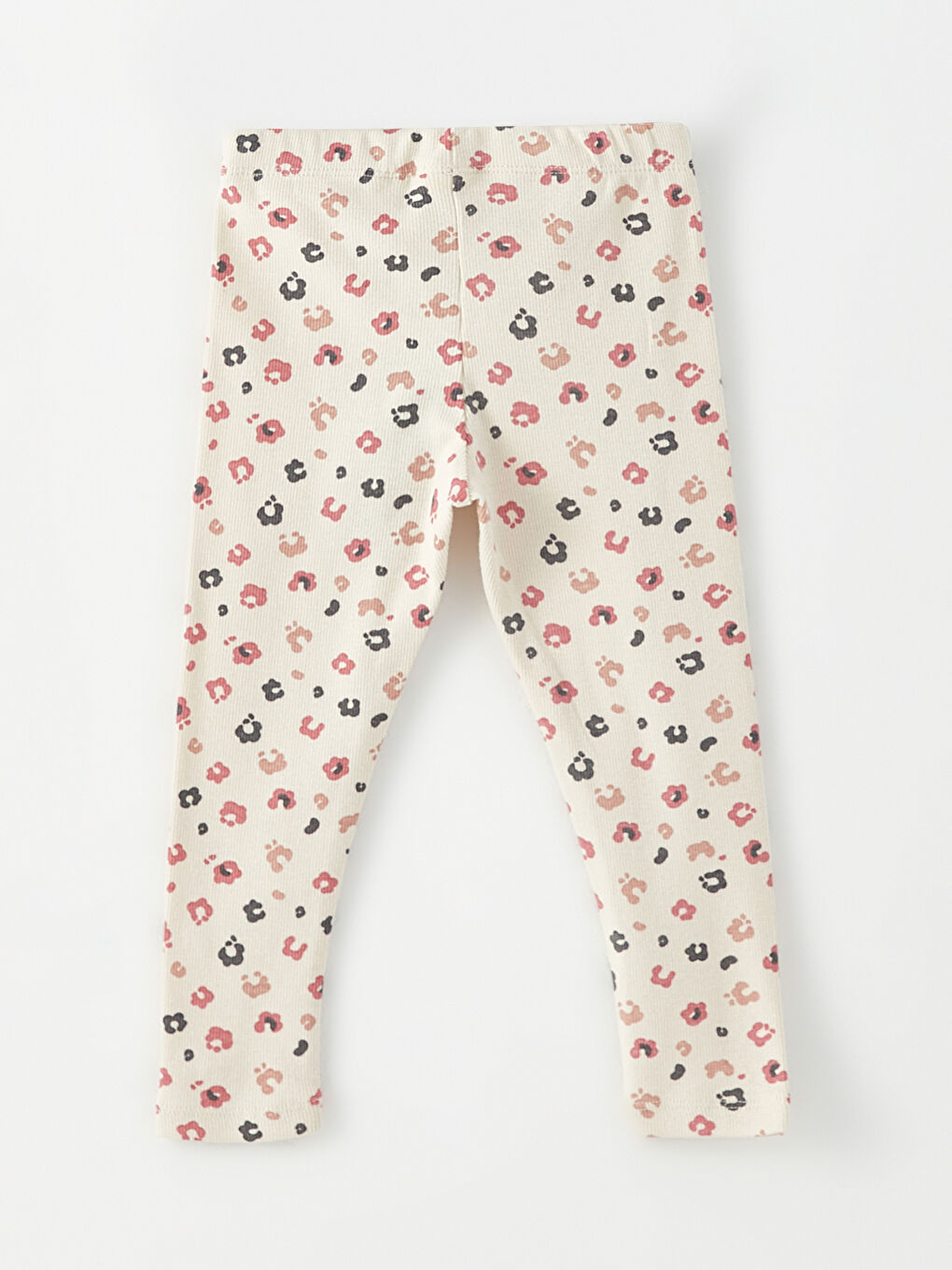 Ekru Beli Lastikli Baskılı Pamuklu Kız Bebek Tayt-2