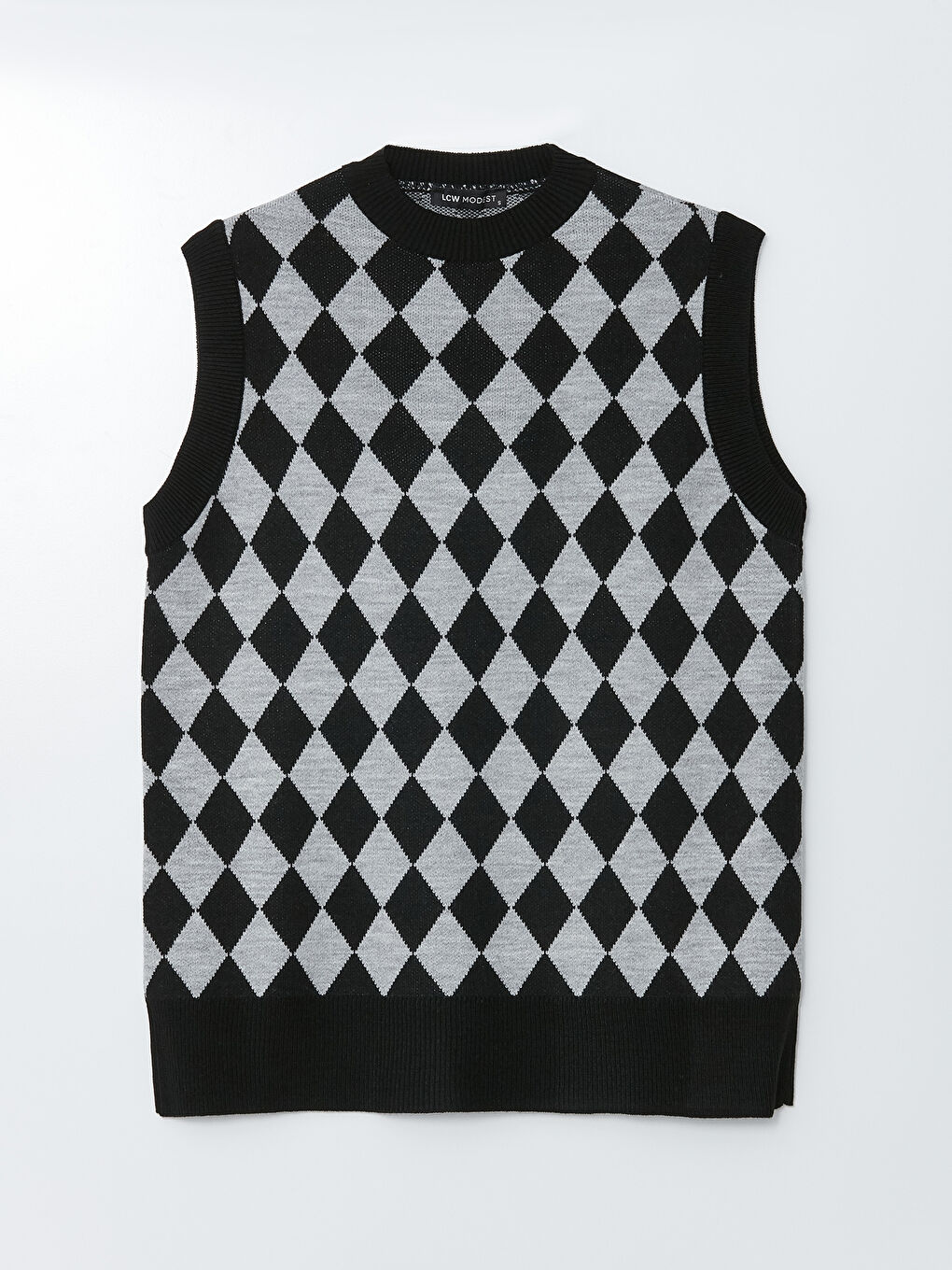 Siyah Bisiklet Yaka Desenli Kadın Triko Süveter-5