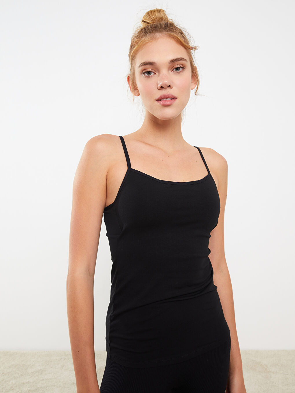 Siyah U Yaka Düz Askılı Kadın Atlet 2'li Paket