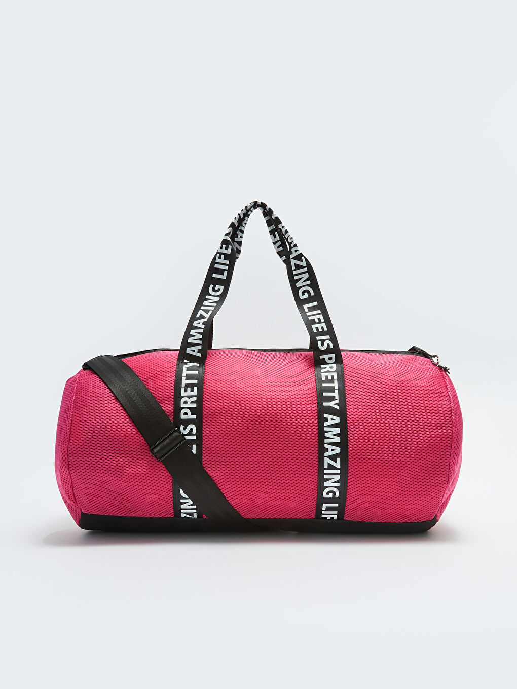Fuşya Yazı Baskılı Kadın Spor Çantası-3