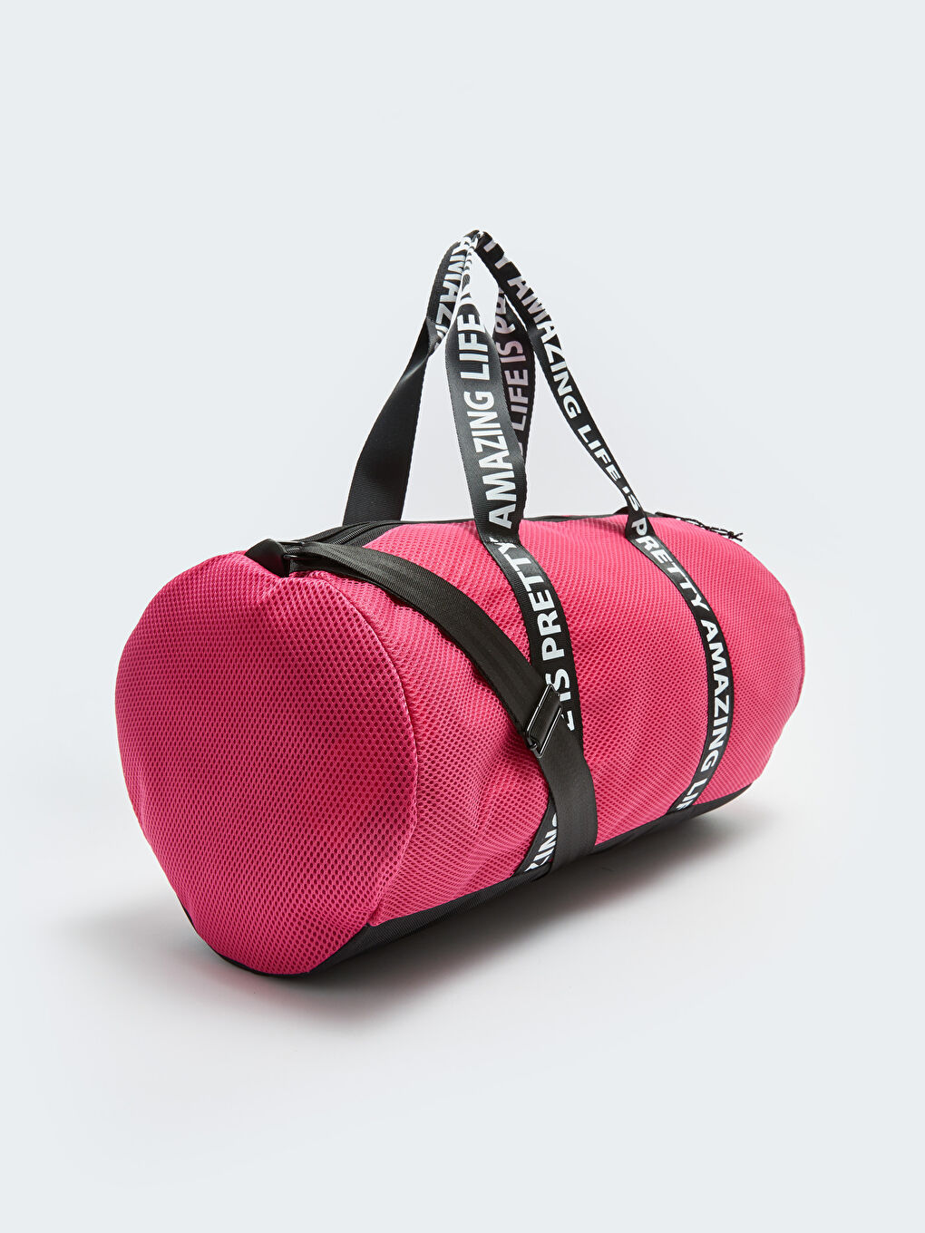 Fuşya Yazı Baskılı Kadın Spor Çantası-4