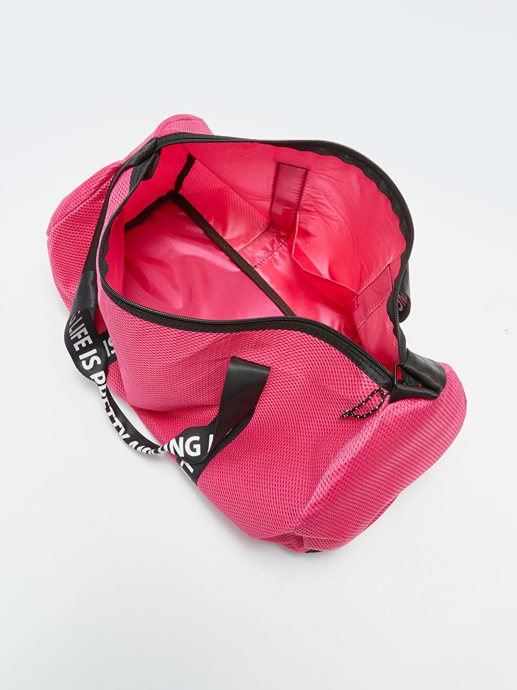 Fuşya Yazı Baskılı Kadın Spor Çantası-5