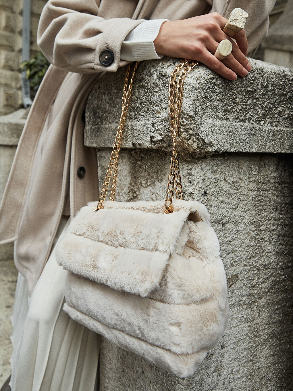 LCW ACCESSORIES Düz Kürk Kadın Omuz Çantası