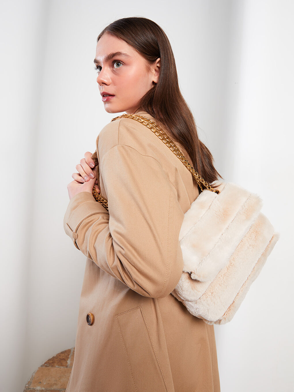 LCW ACCESSORIES Düz Kürk Kadın Omuz Çantası-1